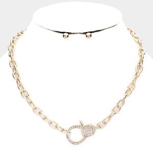 Rhinestone Embellished Lobster Clasp Gold Tone Necklace Set